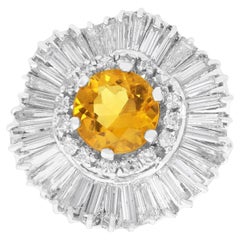 1.57 Carat Heliodor 3.20 Carat Diamond Platinum Ballerina Cluster Ring