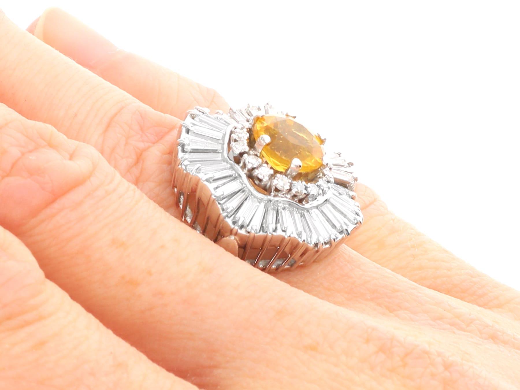 1.57 Carat Heliodor 3.20 Carat Diamond Platinum Ballerina Ring Circa 1960 For Sale 5