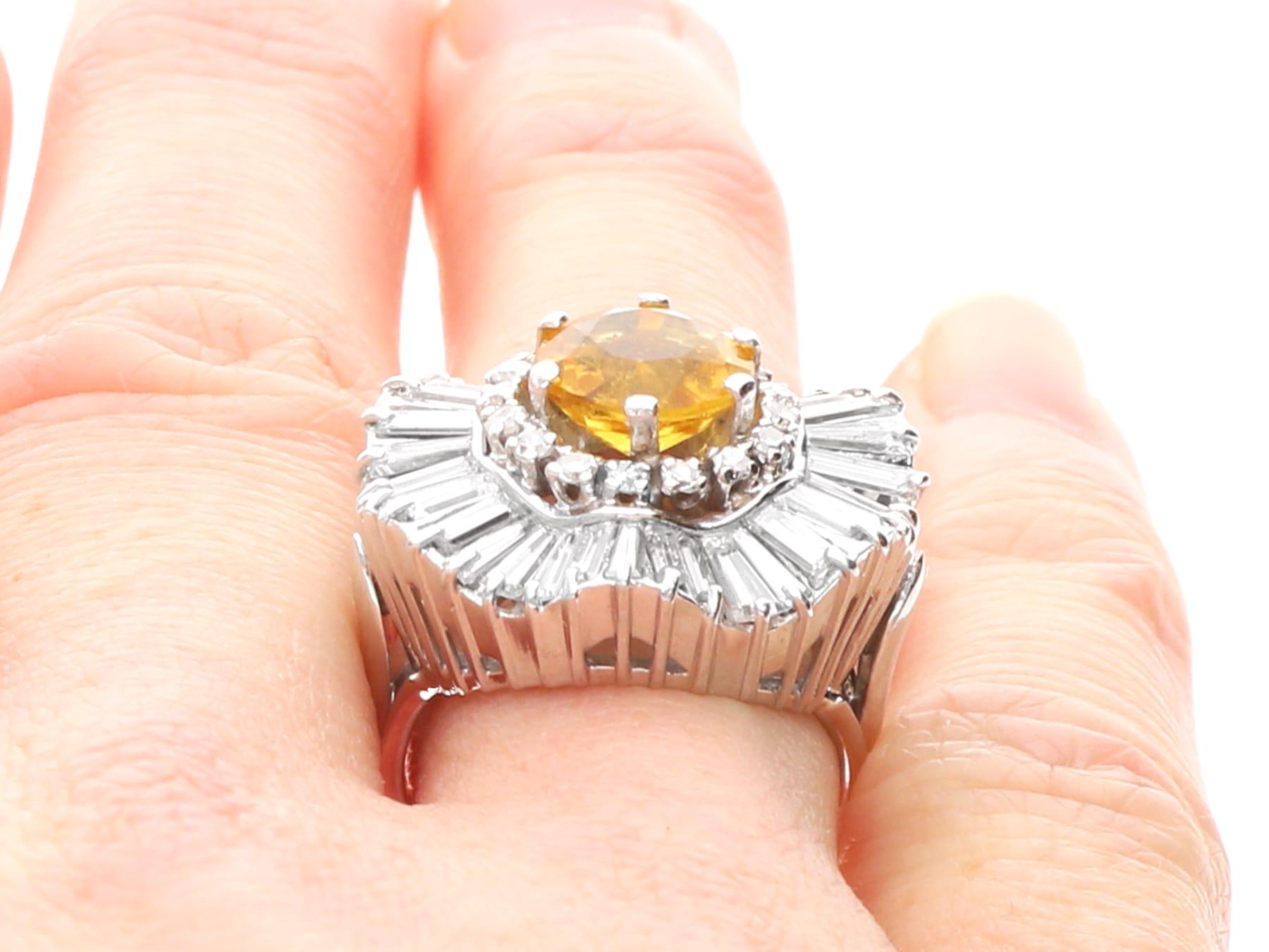 1.57 Carat Heliodor 3.20 Carat Diamond Platinum Ballerina Ring Circa 1960 For Sale 6