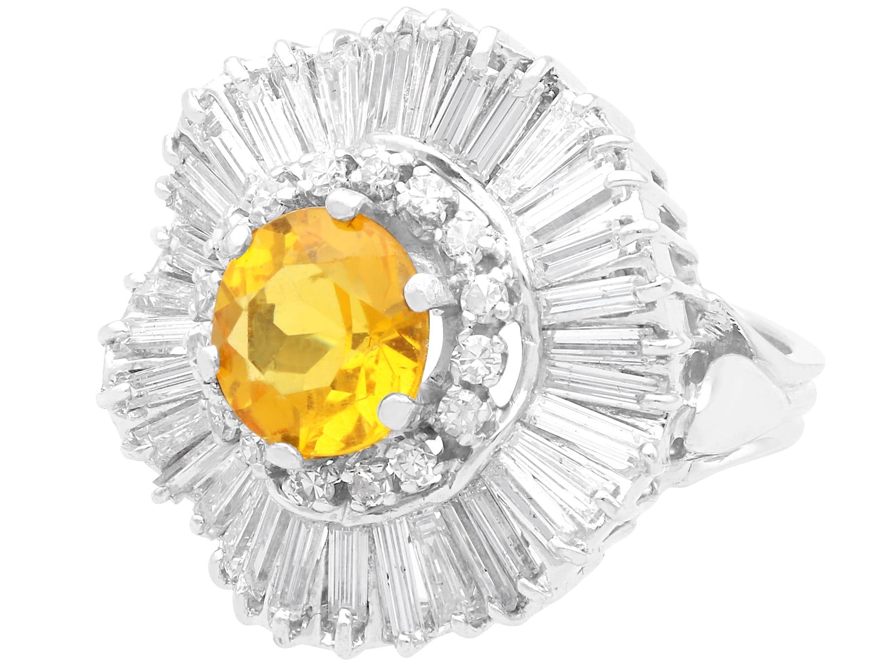 Women's or Men's 1.57 Carat Heliodor 3.20 Carat Diamond Platinum Ballerina Ring Circa 1960 For Sale