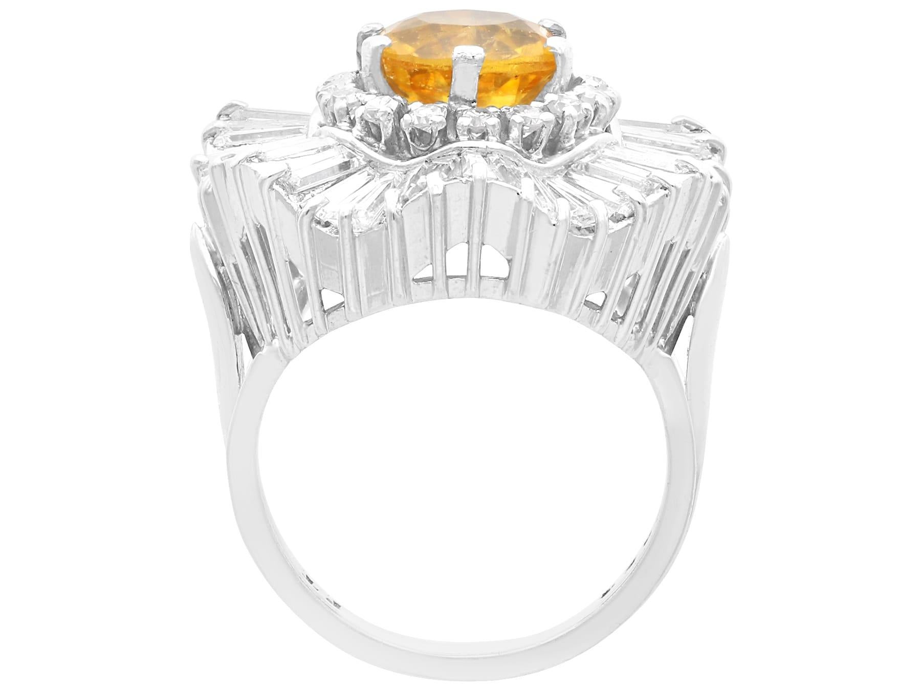 1.57 Carat Heliodor 3.20 Carat Diamond Platinum Ballerina Ring Circa 1960 For Sale 2