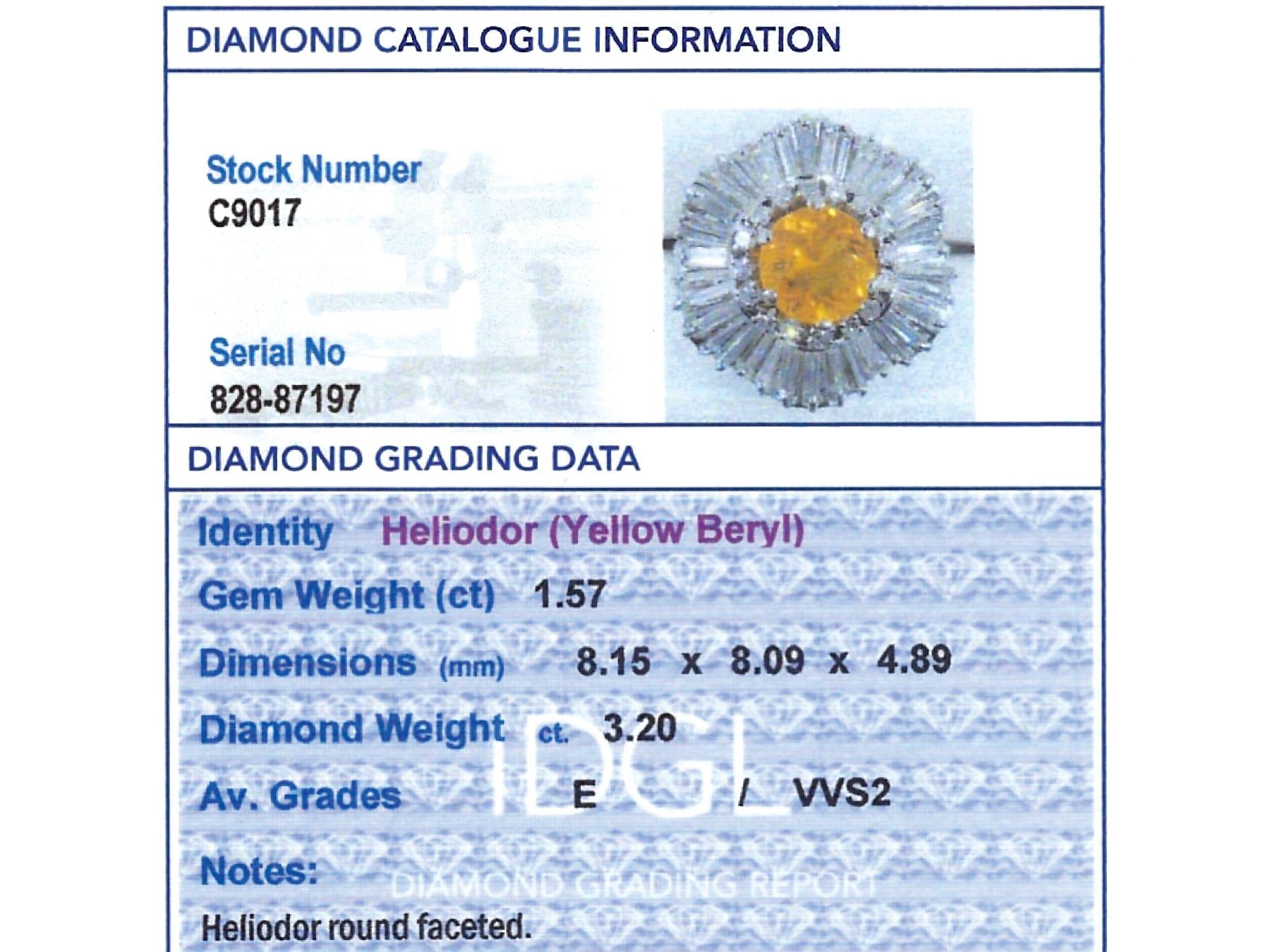 1.57 Carat Heliodor 3.20 Carat Diamond Platinum Ballerina Ring Circa 1960 For Sale 3