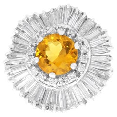 1.57 Carat Heliodor 3.20 Carat Diamond Platinum Ballerina Ring Circa 1960