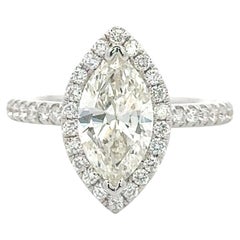 1.57 Carat Marquise Brilliant Cut Diamond Halo Engagement Ring in White Gold