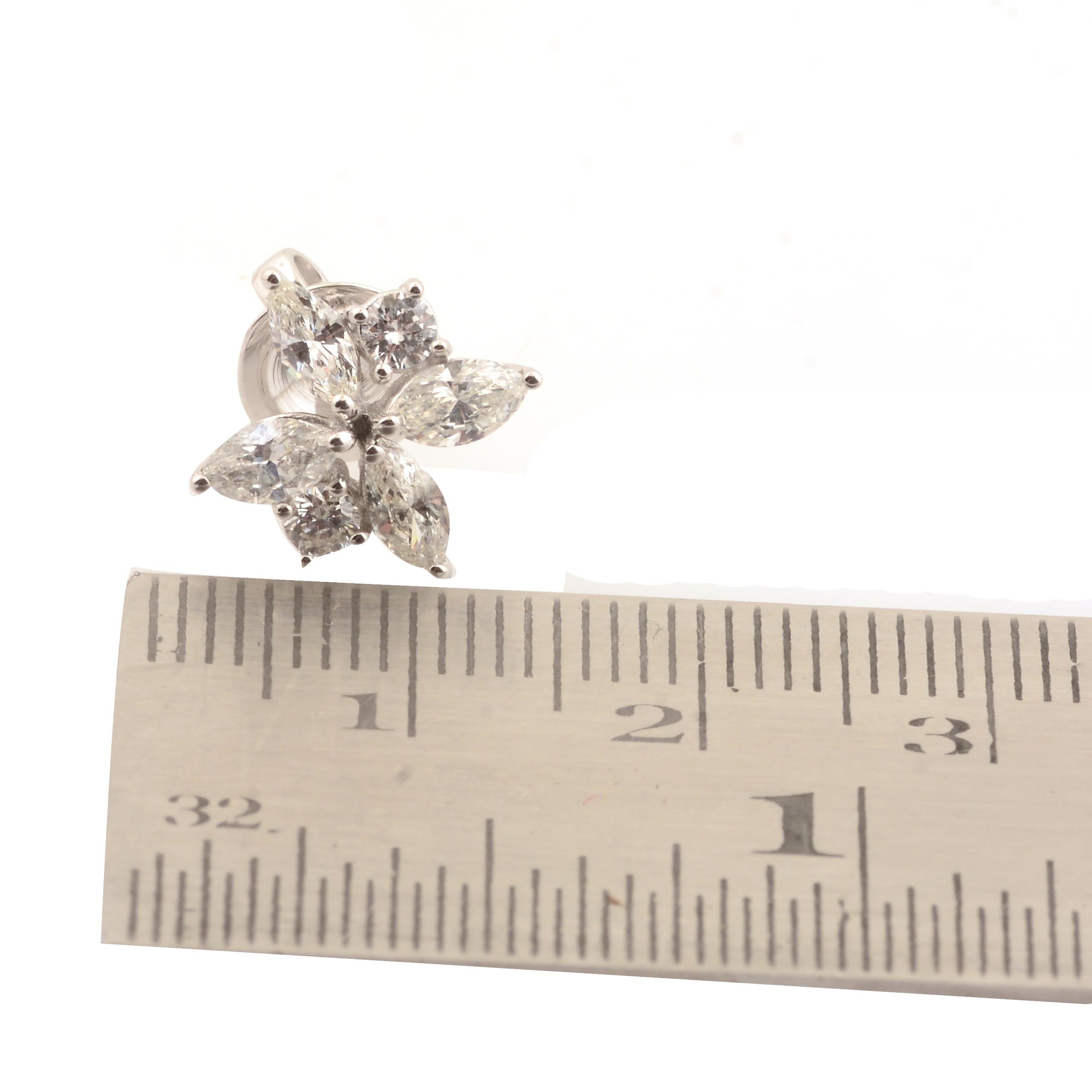 Taille Marquise 1.57 Carat Marquise & Round Diamond Stud Earrings 14 Karat White Gold Jewelry en vente