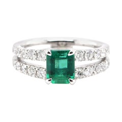 1.57 Carat, Natural, Colombian Emerald and Diamond Ring Set in Platinum