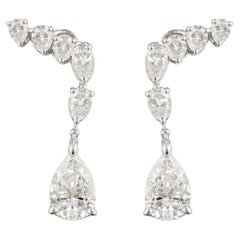1.57 Carat Natural Diamond Drop Earrings 18k White Gold Jewelry