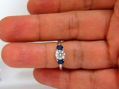 1.57 Carat Natural Diamonds Sapphire Three-Stone Ring 14 Karat Royal Blue