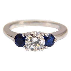 1.57 Carat Natural Diamonds Sapphire Three-Stone Ring 14 Karat Royal Blue*