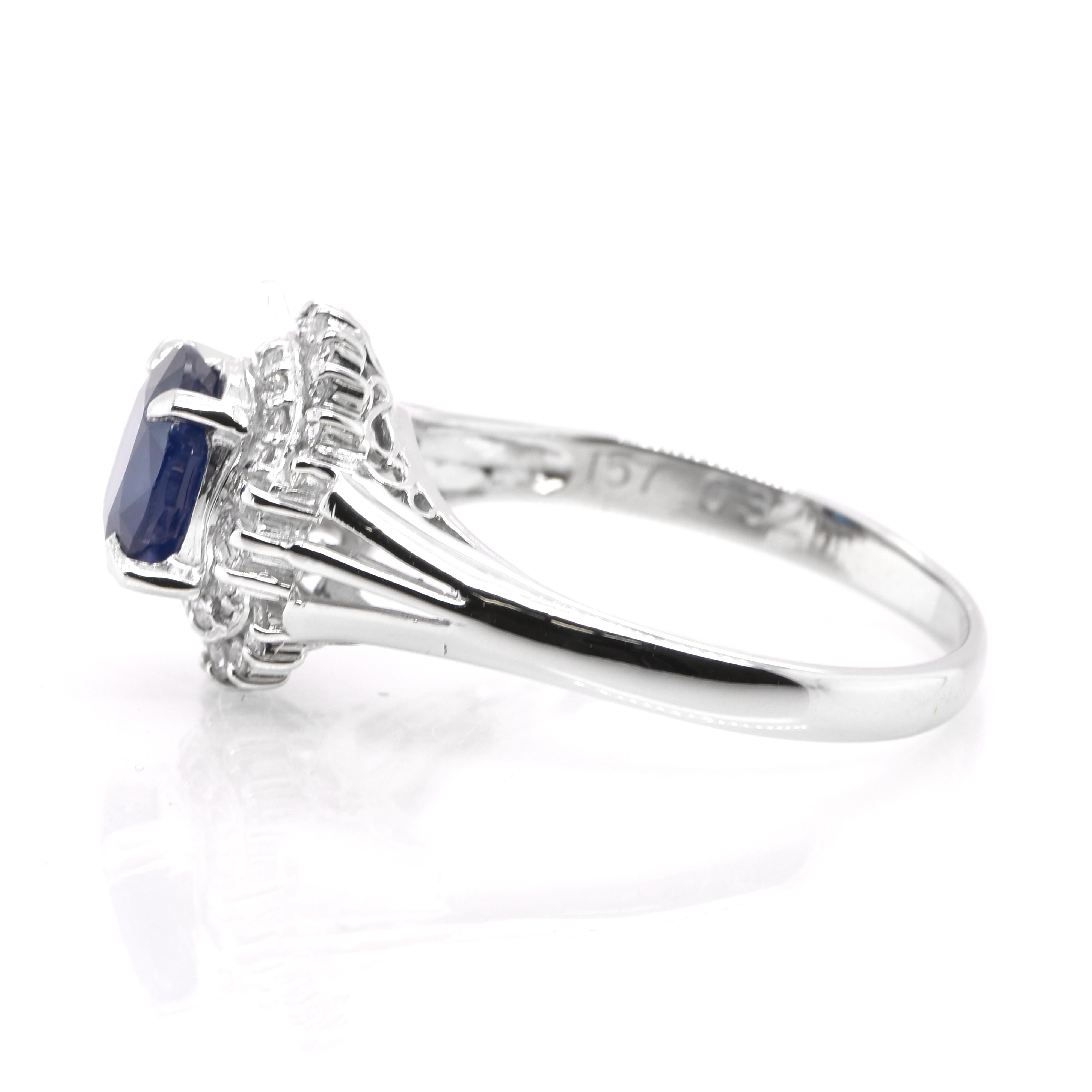Modern 1.57 Carat Natural Sapphire and Diamond Ballerina Cocktail Ring set in Platinum For Sale