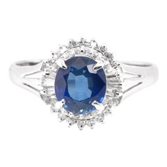 Bague cocktail ballerine en platine sertie de saphirs naturels de 1,57 carat et diamants