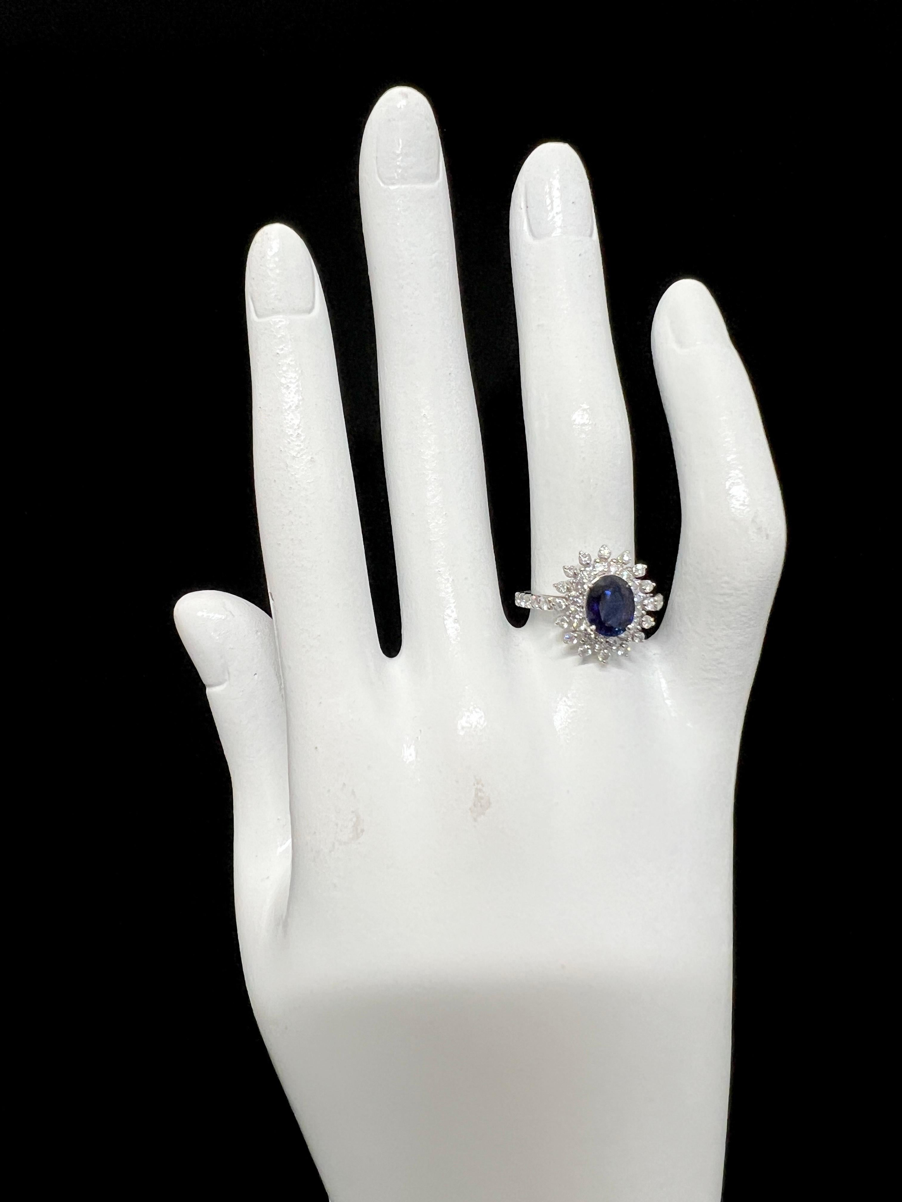 1.57 Carat Natural Sapphire and Diamond Double Halo Ring Made in Platinum For Sale 1