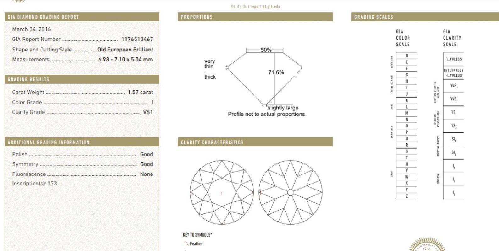 1,57 Karat Diamant im alteuropäischen Schliff I/VS1 GIA Blumen-Verlobungsring im Angebot 3