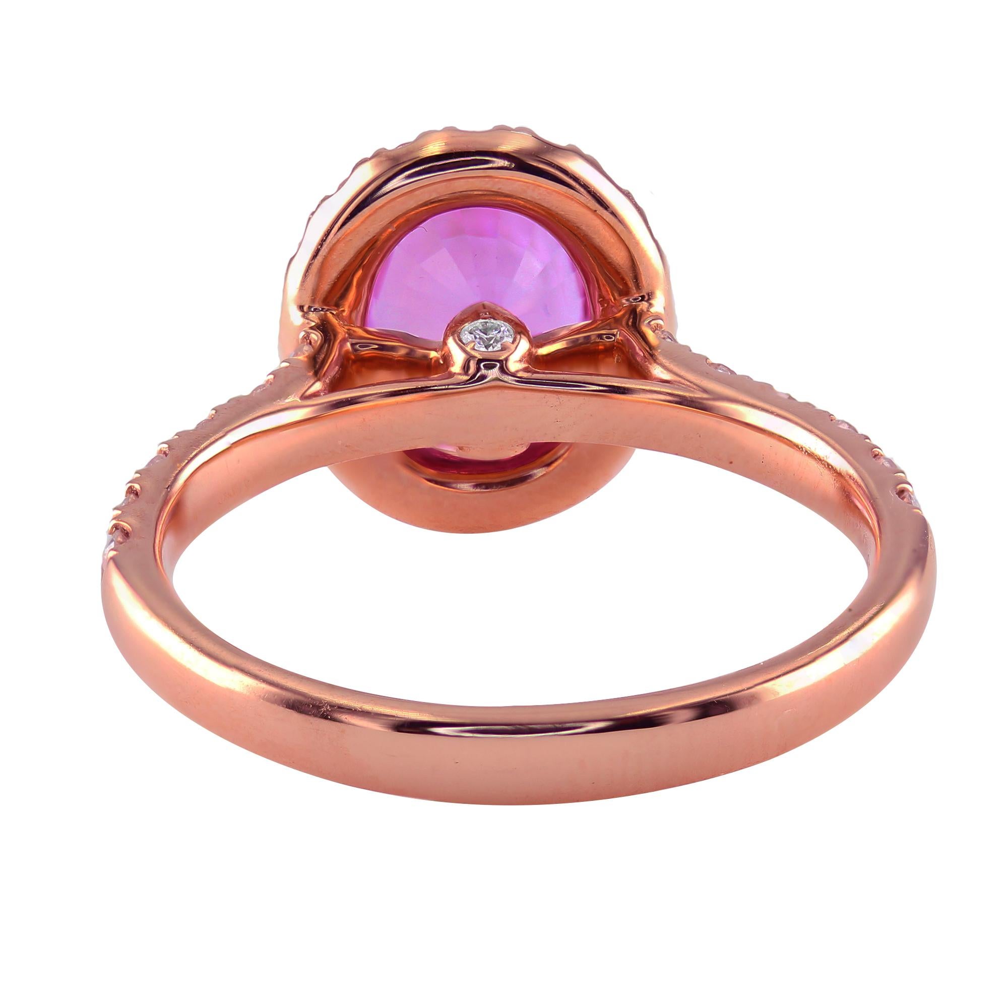 Oval Cut 1.57 Carat Pink Sapphire Cocktail Ring set in 18K Rose Gold For Sale