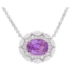 1.57 Carat Oval Purple Sapphire and 0.61ct Diamond Pendant in 18k White ref1342