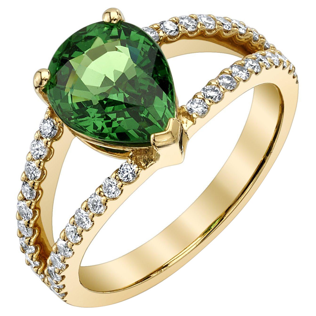 Bague en or jaune 18 carats de 1,57 carat de tsavorite poire et de diamants