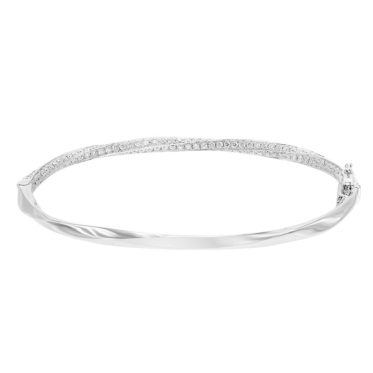 1.57 Carat Round Cut Diamond Bangle Bracelet 18K White Gold In New Condition For Sale In New York, NY