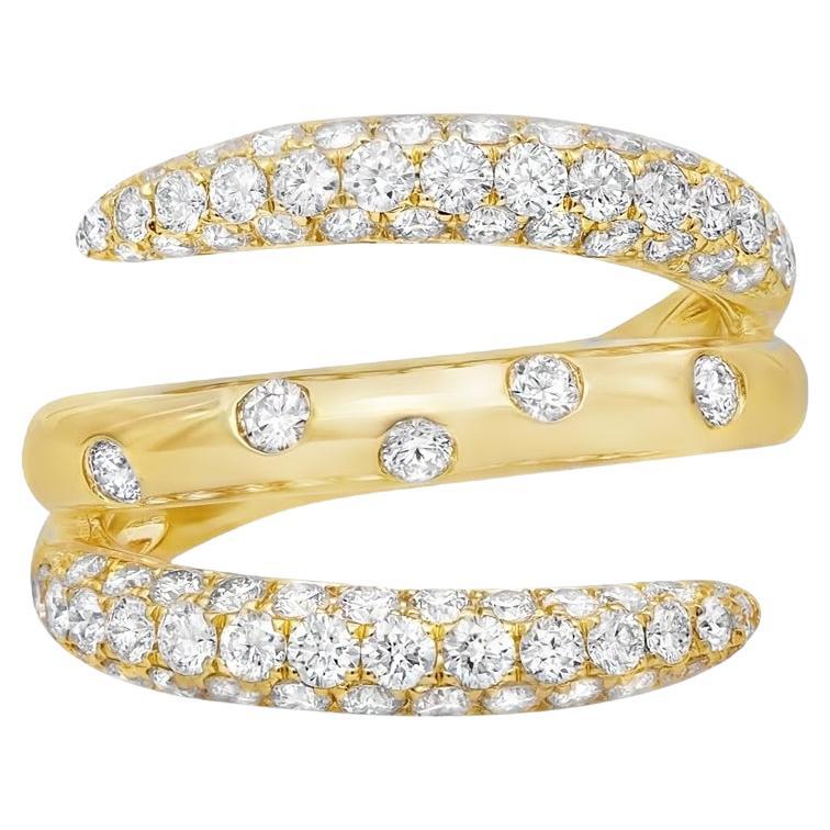 1.57 Carat Round Cut Diamond Spiral Fashion Ring 18K Yellow Gold