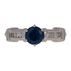 1.57 Carat Round Cut Sapphire and Diamond Ring, 900 Platinum and 14 Karat Gold 1.57 Carat Round Cut Sapphire and Diamond Ring, 900 Platinum and 14 Karat Gold