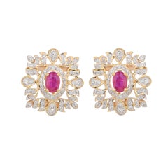 1.57 Carat Ruby and Diamond 18kt Yellow Gold Stud Earrings