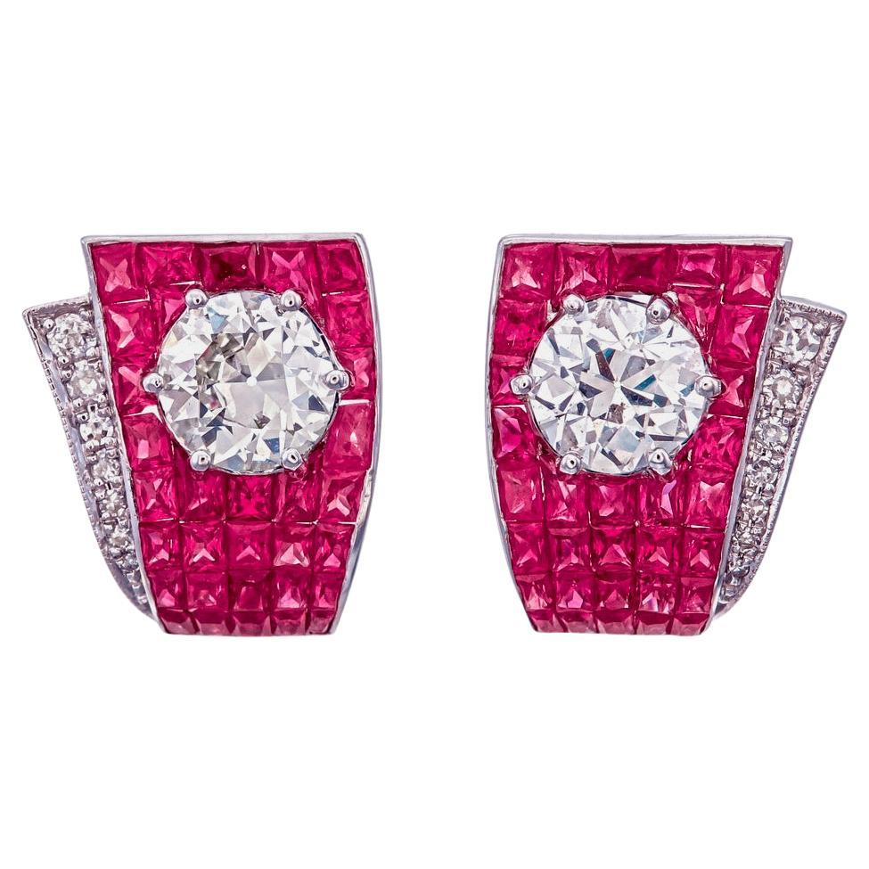 Pendientes de rubí y diamantes de 1,57 quilates en oro blanco de 18 quilates