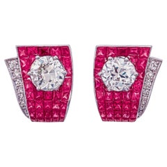 1.57 Carat Ruby and Diamond Earrings in 18K White Gold