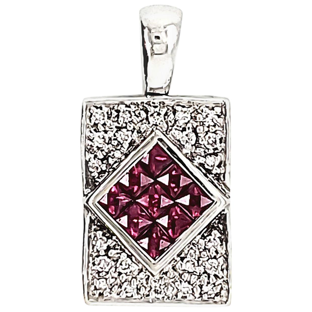 1.57 Carat Ruby and White Diamond Pendant Necklace