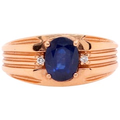 1.57 Carat Blue Sapphire and Diamond Men
s Ring
