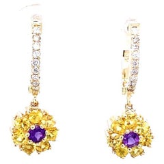 1.57 Carat Sapphire Diamond 14 Karat Yellow Gold Drop Earrings