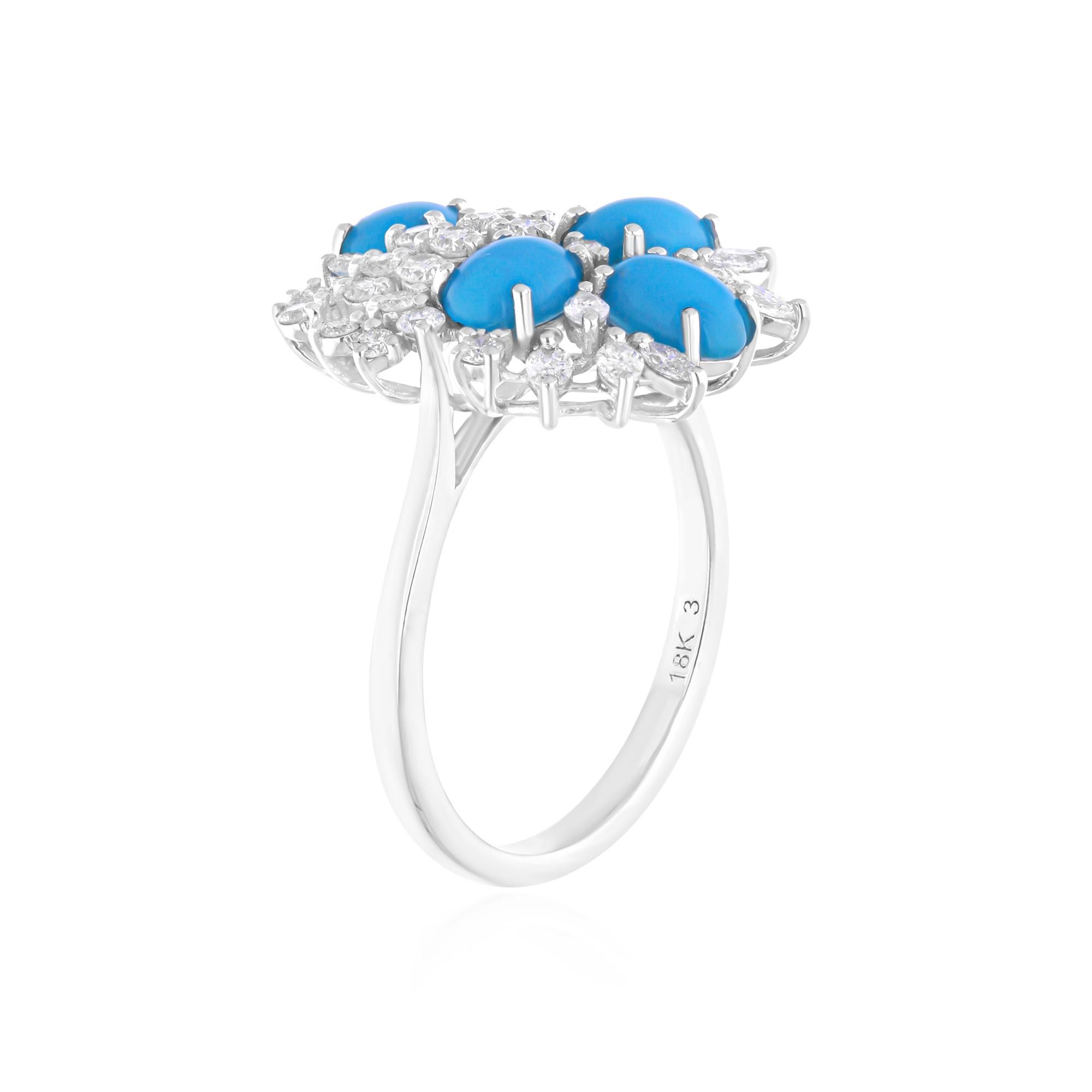 Cast from 18-karat gold, these exquisite ring is handset with 1.57 carats Arizona turquoise gemstone and 0.70 carats of sparkling diamonds.

The ring is a size 7 US and may be resized to larger or smaller upon request. FOLLOW SPECTRUM JEWELS