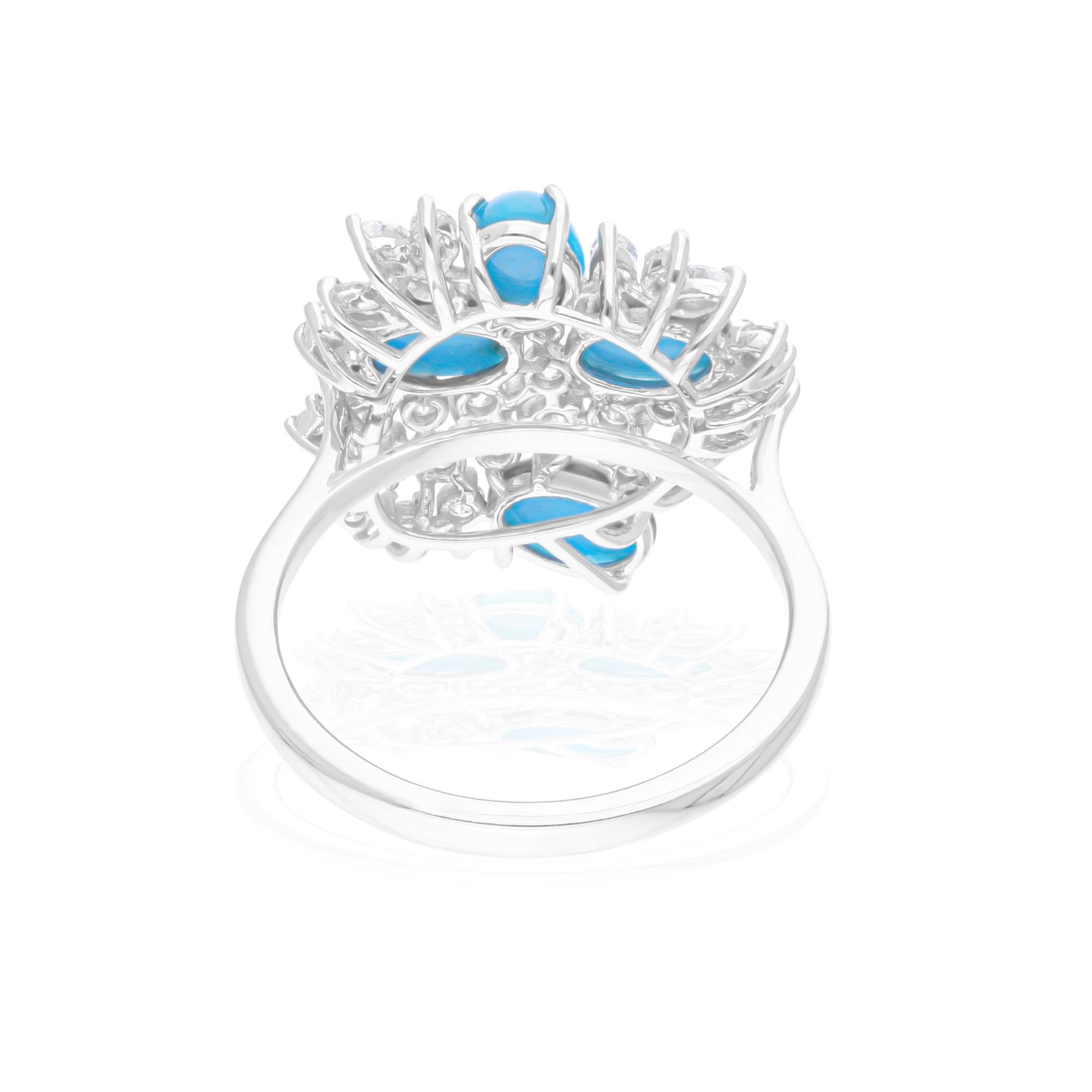 Modern 1.57 Carat Turquoise Ring 0.70 Carat  Round Brilliant Cut Diamond 18k White Gold For Sale
