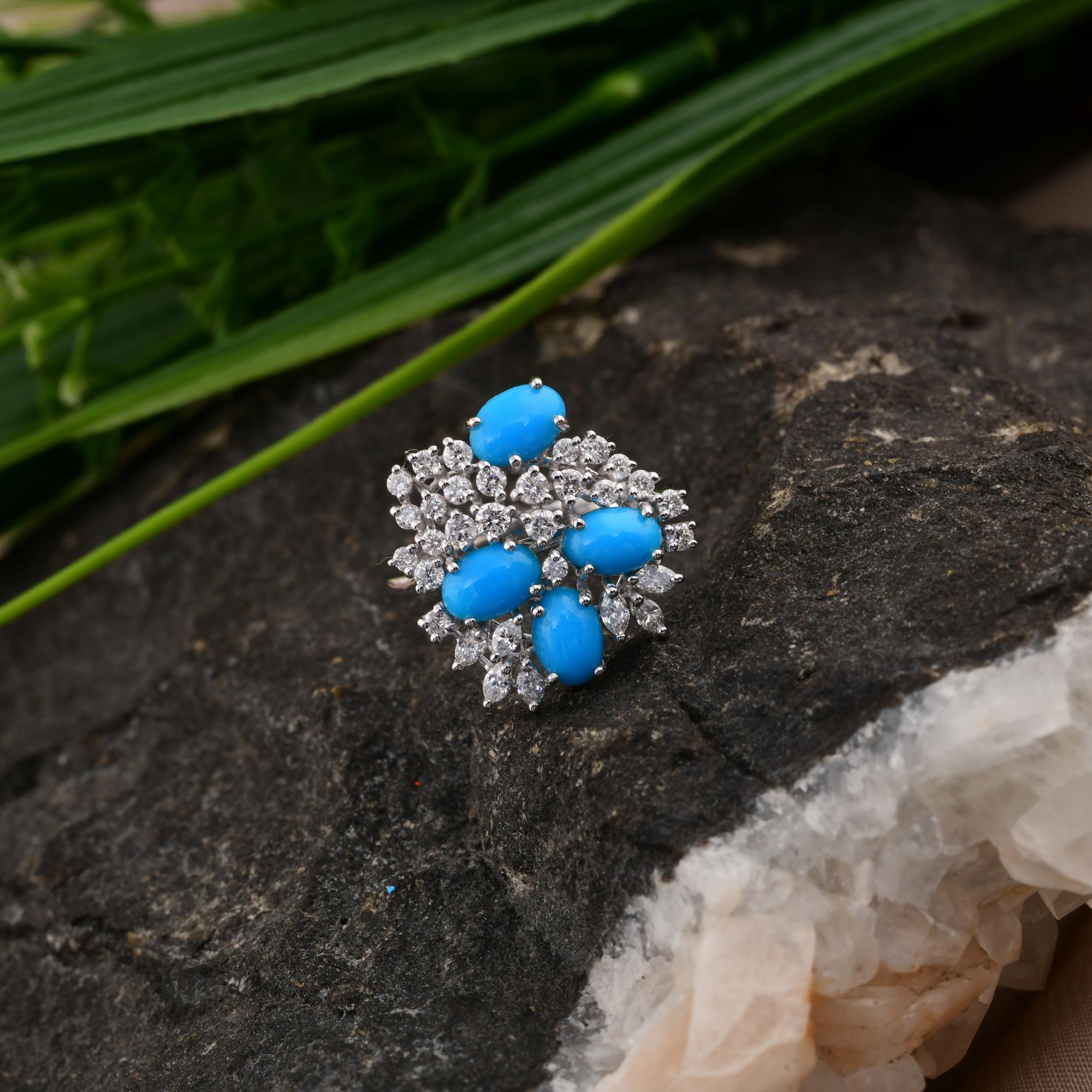 Oval Cut 1.57 Carat Turquoise Ring 0.70 Carat  Round Brilliant Cut Diamond 18k White Gold For Sale