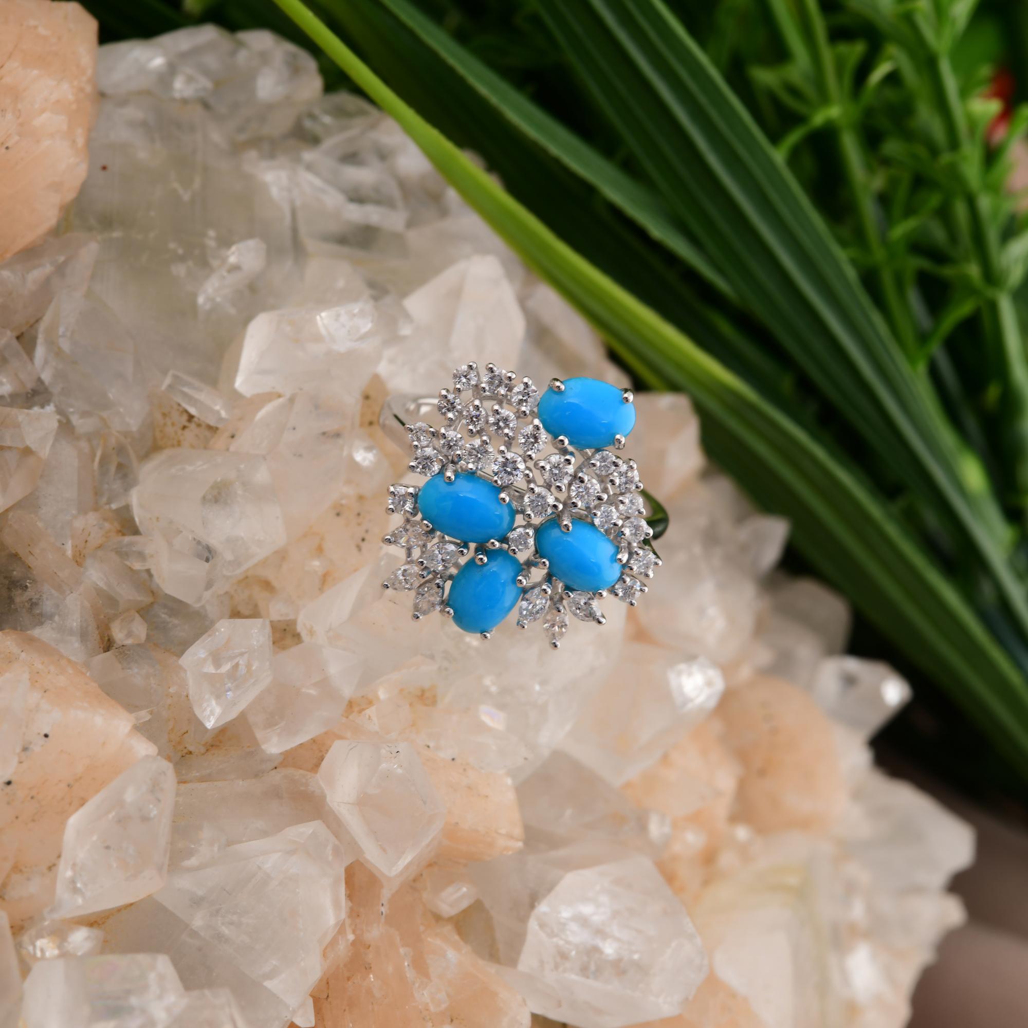 1.57 Carat Turquoise Ring 0.70 Carat  Round Brilliant Cut Diamond 18k White Gold In New Condition For Sale In Diera, Dubai