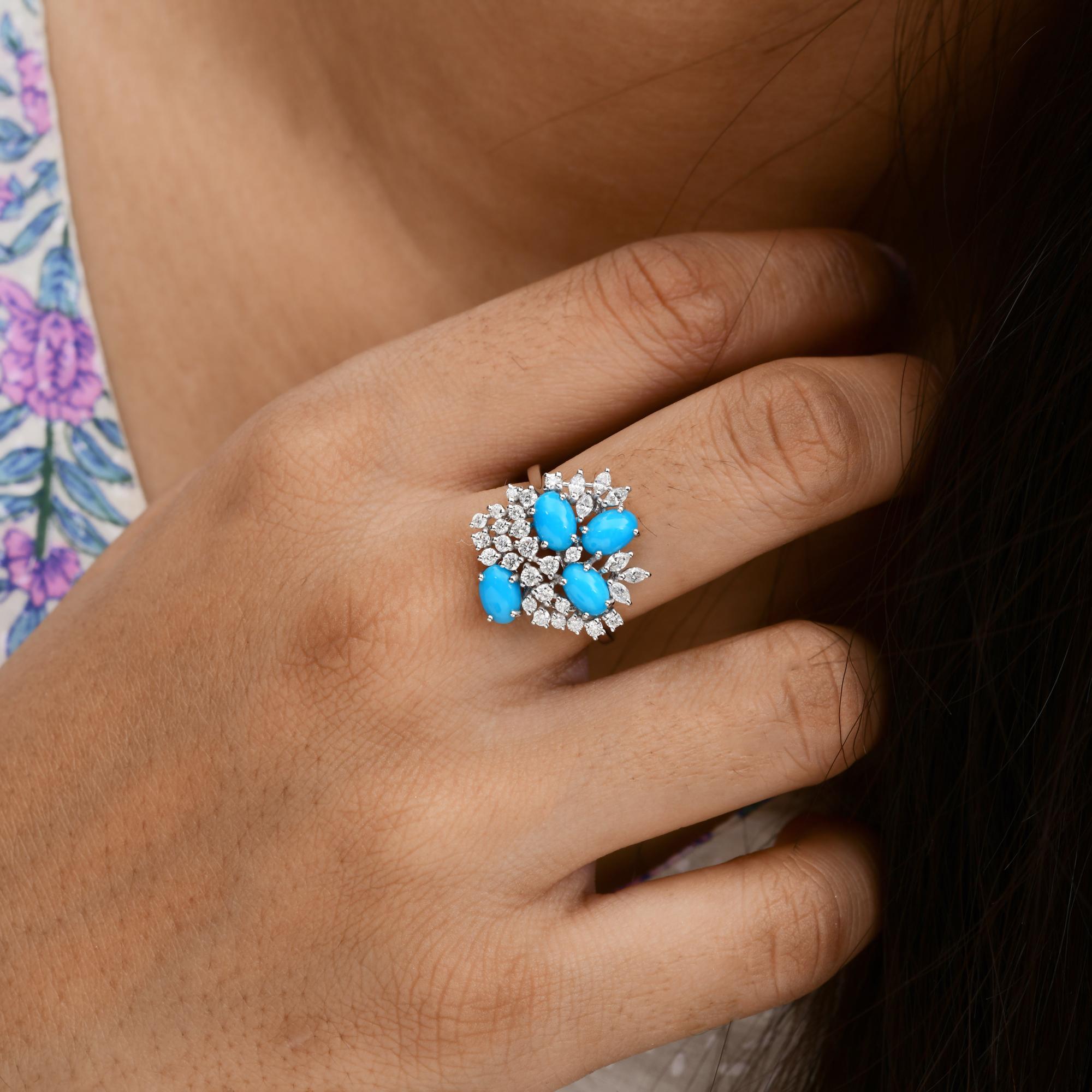 Women's 1.57 Carat Turquoise Ring 0.70 Carat  Round Brilliant Cut Diamond 18k White Gold For Sale