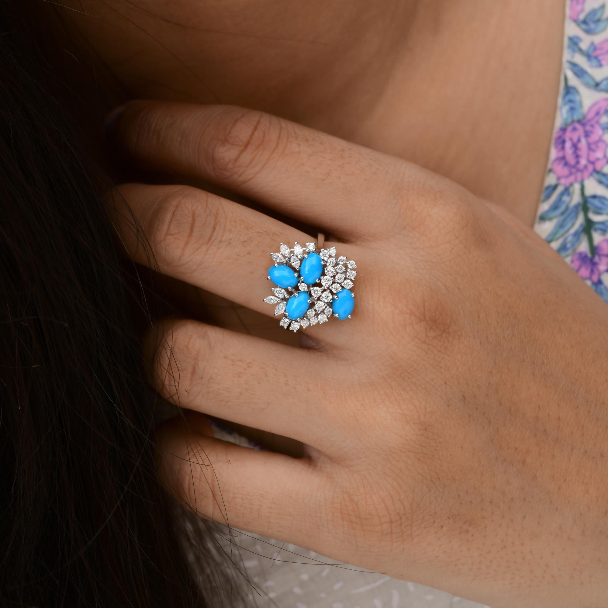 1.57 Carat Turquoise Ring 0.70 Carat  Round Brilliant Cut Diamond 18k White Gold For Sale 1