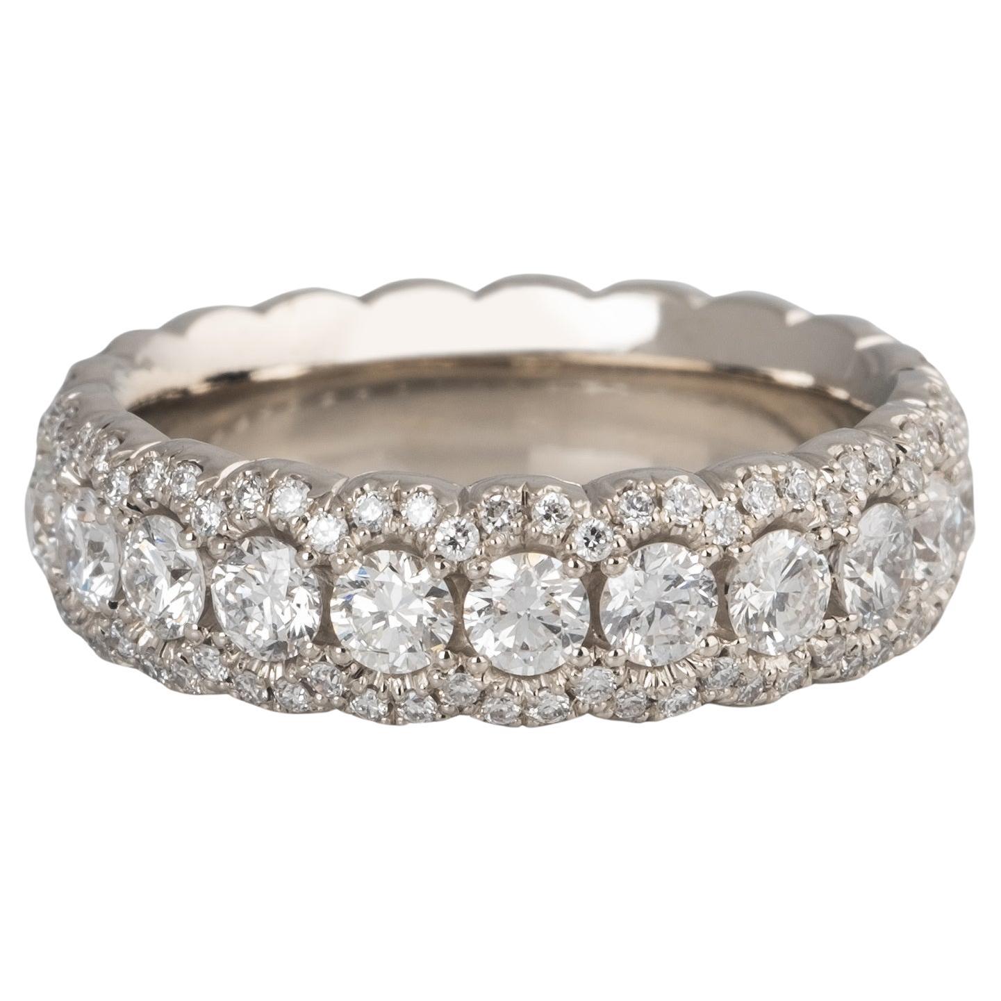 1.57 carats Diamond 14 Karat White Gold Scalloped Eternity Ring For Sale