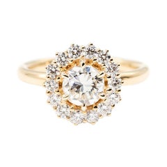 1.57 Carats Round Diamond 18 Carat Yellow Gold Halo Certified Engagement Ring