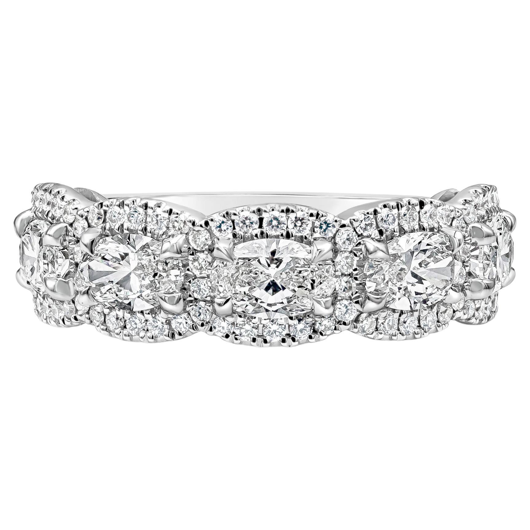 Roman Malakov 1.57 Carats Total Five-Stone Oval Cut Diamond Halo Wedding Band