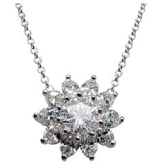 1.57 Ct 14K Gold Floral Design Necklace with 1.06 Carat Round Brilliant Center