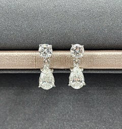 Pendientes de gota de diamantes redondos y pera con certificado GIA de 1,57 quilates