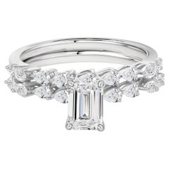 1.57 Ct Natural Emerald Cut Diamond Bridal Ring Set 18K White Gold