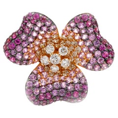 1.57 Ct Round Diamond Pink Sapphire Clove Flower 18K Rose Gold Cocktail Ring