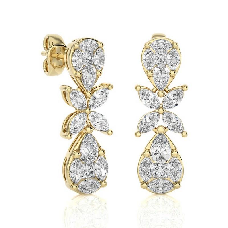 Modern 1.57 CTW Diamonds Tear Drop 14K Yellow Gold Dangling Maria Collection Earrings For Sale