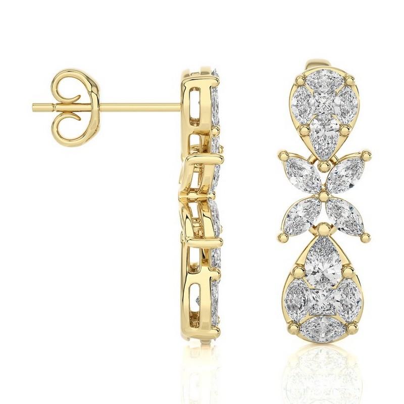 Marquise Cut 1.57 CTW Diamonds Tear Drop 14K Yellow Gold Dangling Maria Collection Earrings For Sale