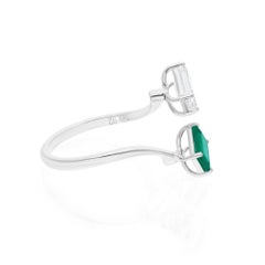Emerald Cut Diamond and Emerald Open Ring, 0.91 Carat Diamond, 18K White Gold