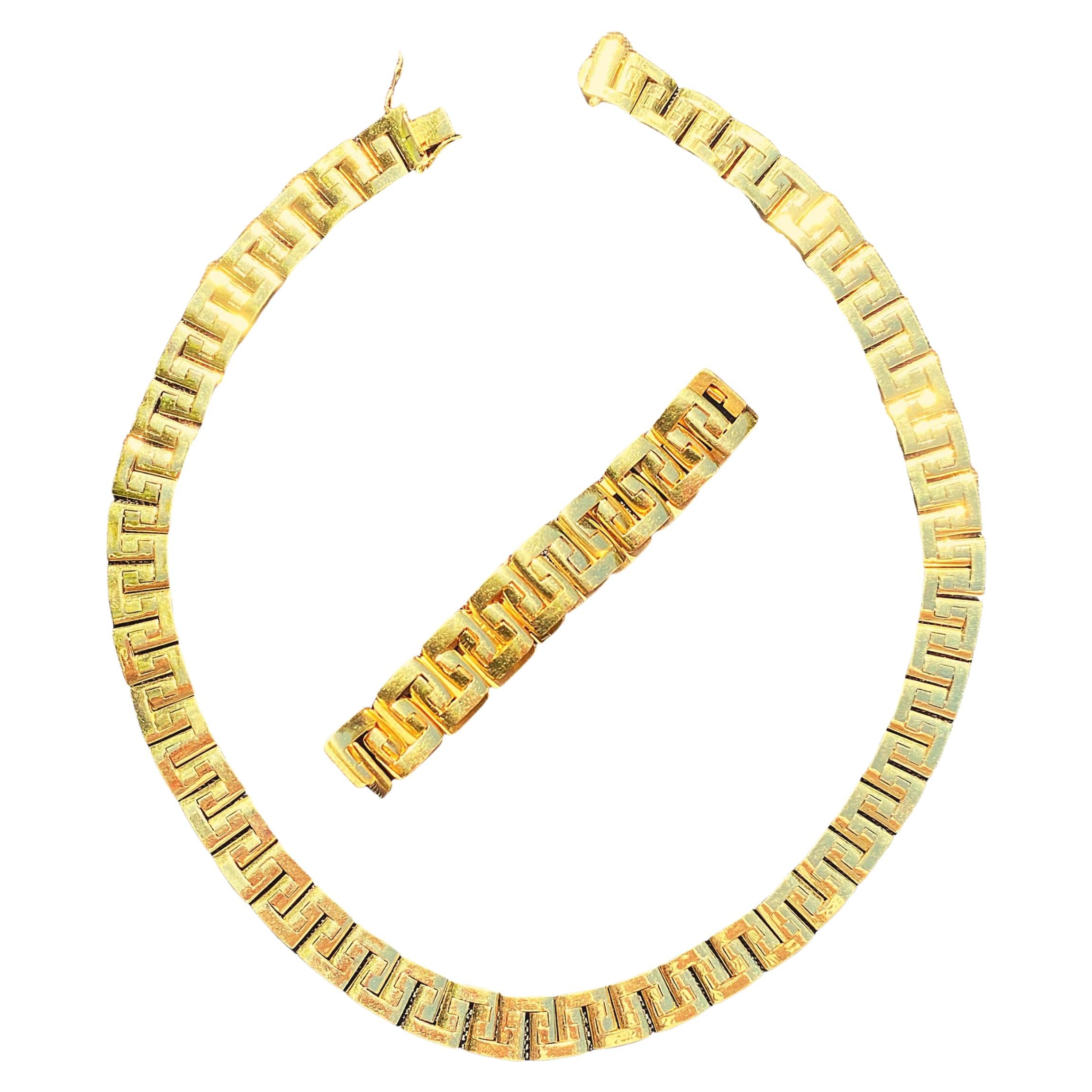 157 Grams 18 Karat Gold Link Chain Design Gold Necklace and Bracelet Men's Set
