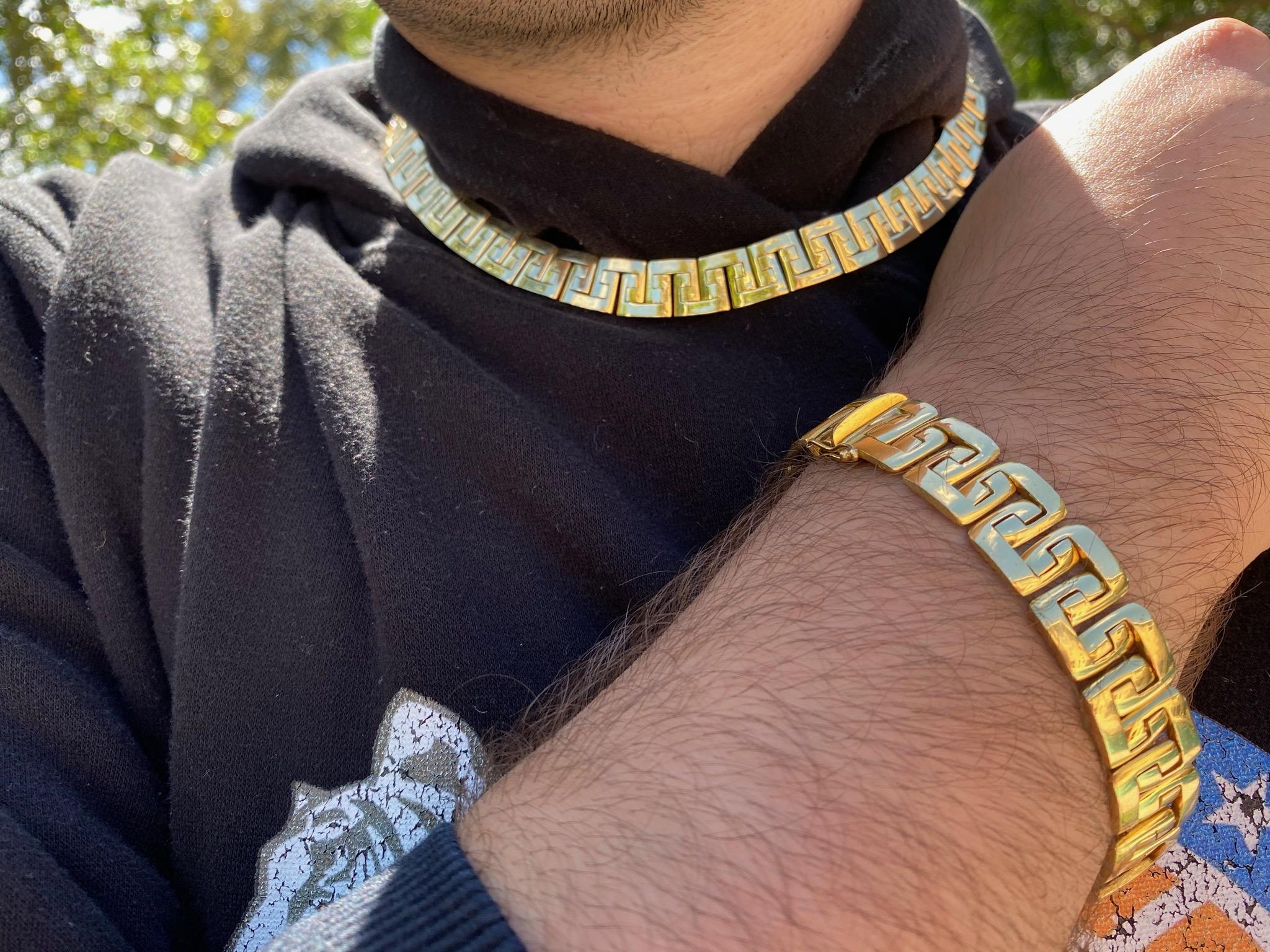157 Grams 18 Karat Gold Link Chain Design Gold Necklace and Bracelet Men's Set For Sale 9