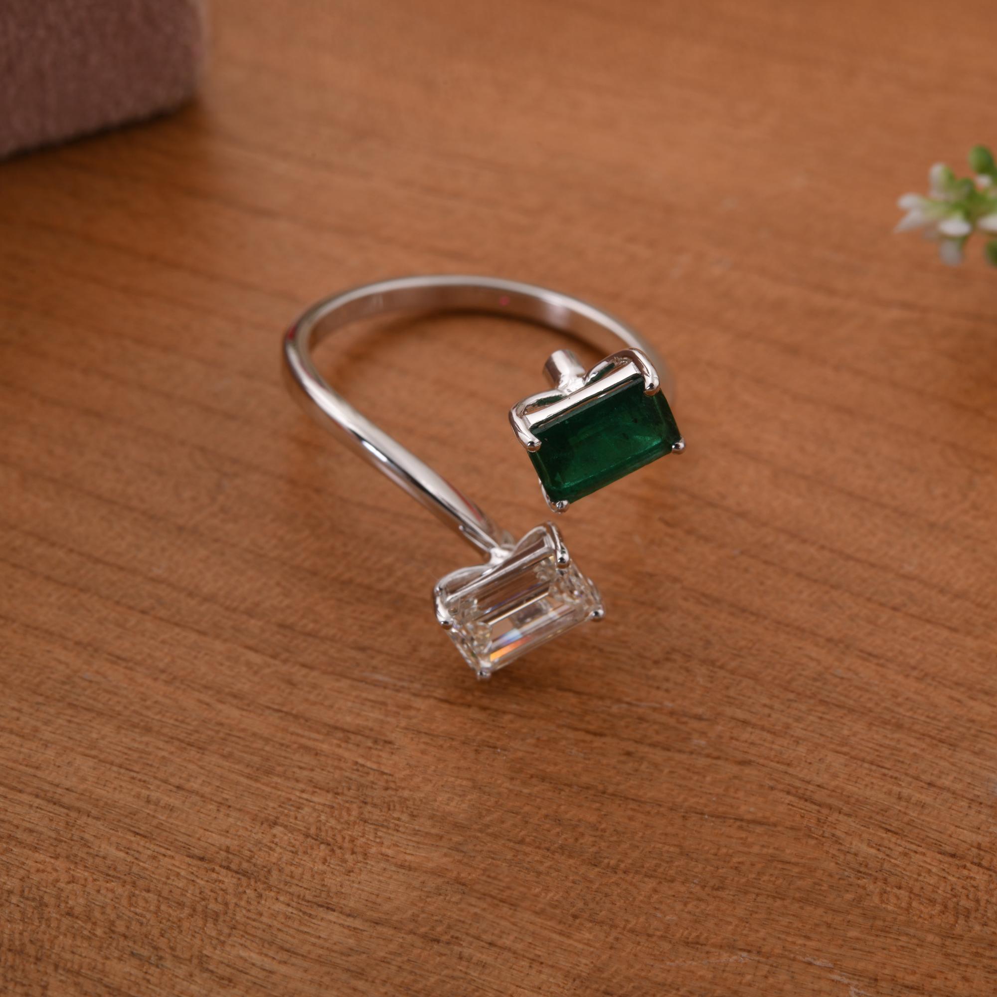 1,57 tcw sambischer Smaragd Wickelring SI/H Diamant 18 Karat Weißgold feiner Schmuck (Moderne) im Angebot