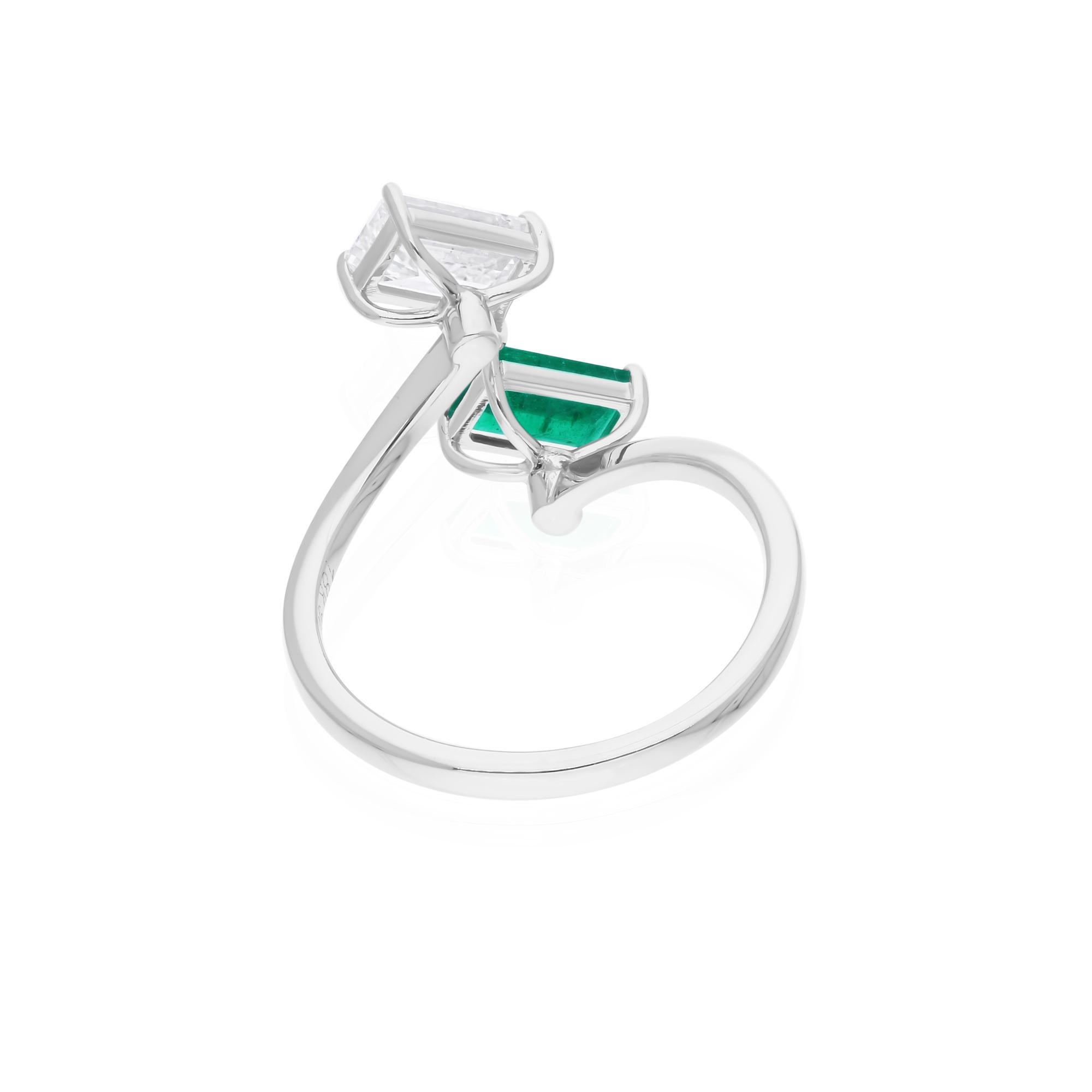 1,57 tcw sambischer Smaragd Wickelring SI/H Diamant 18 Karat Weißgold feiner Schmuck im Angebot 1