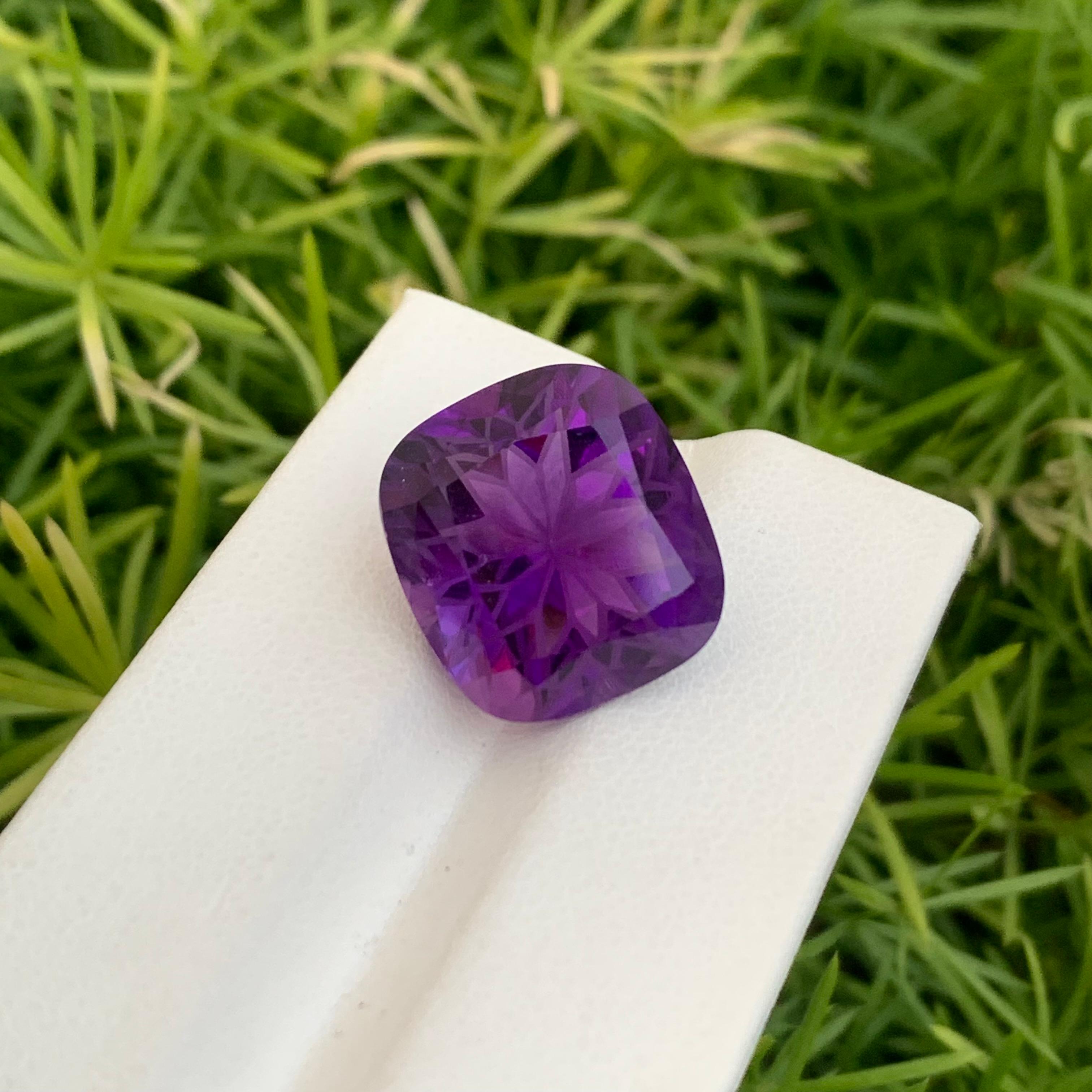 Square Cut 15.70 Carat Natural Loose Dark Purple Amethyst Flower Cut Gemstone From Brazil For Sale